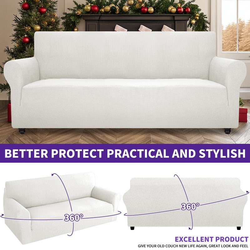 ZNSAYOTX Super Stretch Couch Cover (72"-92") Universal Sofa Covers with Elastic Bottom, Dog Cat Pets Friendly Washable Furniture Protector Fitted Sofa Slipcovers Stay in Place (White, Sofa) - Image 2